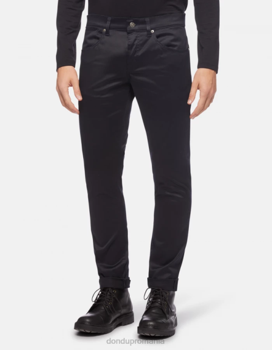 bărbați pantaloni travis slim-fit din satin V84D601 îmbrăcăminte albastru marin DONDUP