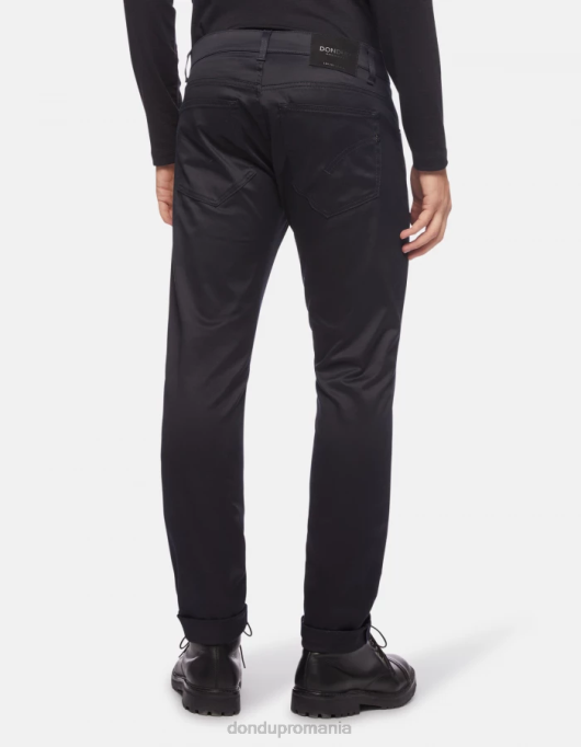 bărbați pantaloni travis slim-fit din satin V84D601 îmbrăcăminte albastru marin DONDUP