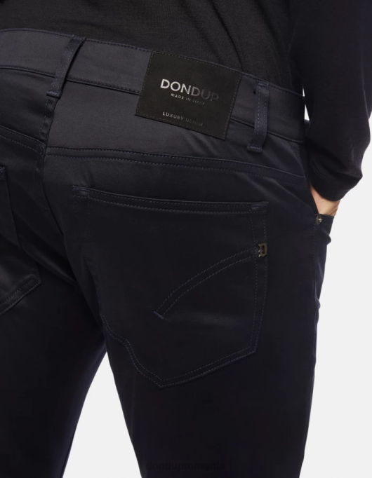 bărbați pantaloni travis slim-fit din satin V84D601 îmbrăcăminte albastru marin DONDUP