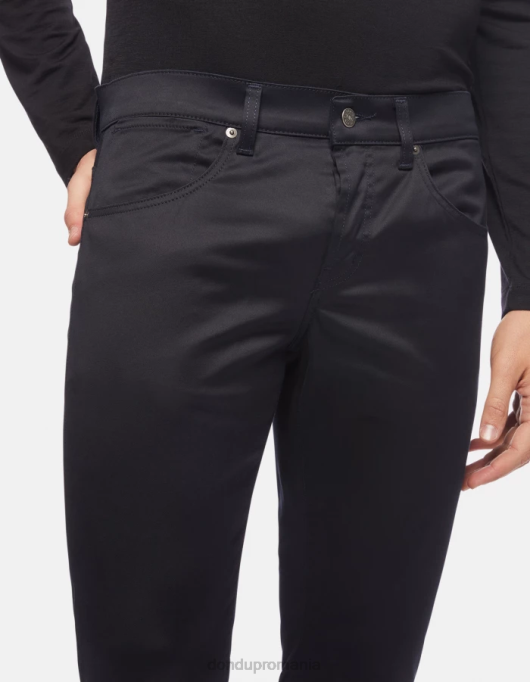 bărbați pantaloni travis slim-fit din satin V84D601 îmbrăcăminte albastru marin DONDUP