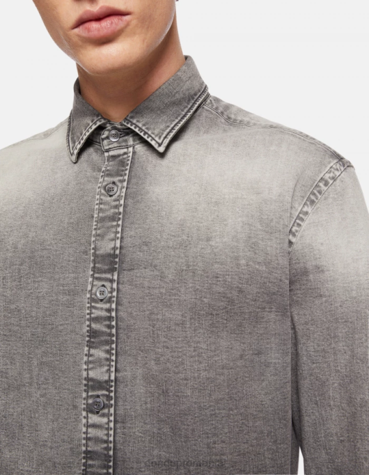 bărbați cămașă din denim cu ajustări regulate V84D860 îmbrăcăminte negru DONDUP
