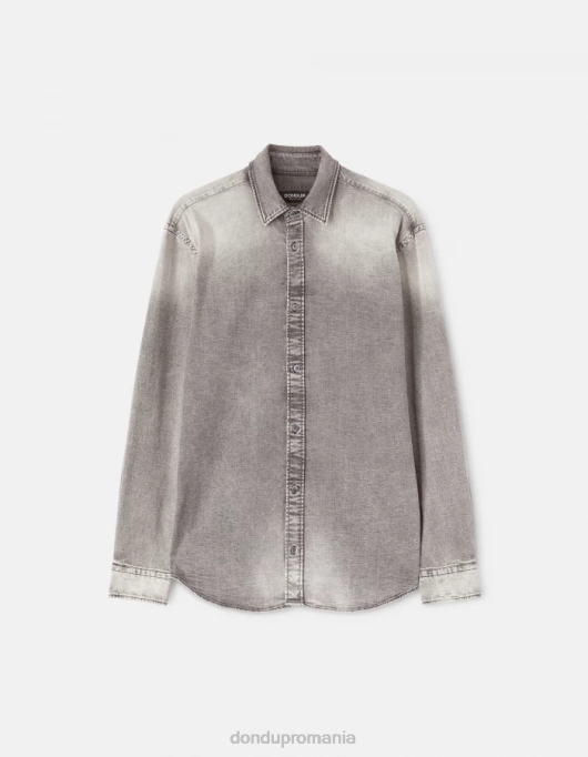 bărbați cămașă din denim cu ajustări regulate V84D860 îmbrăcăminte negru DONDUP