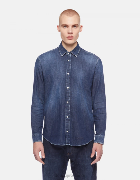 bărbați cămașă din denim cu ajustări regulate, cu logo brodat V84D851 îmbrăcăminte albastru DONDUP