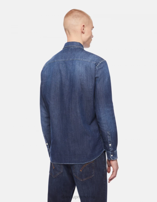 bărbați cămașă din denim cu ajustări regulate, cu logo brodat V84D851 îmbrăcăminte albastru DONDUP