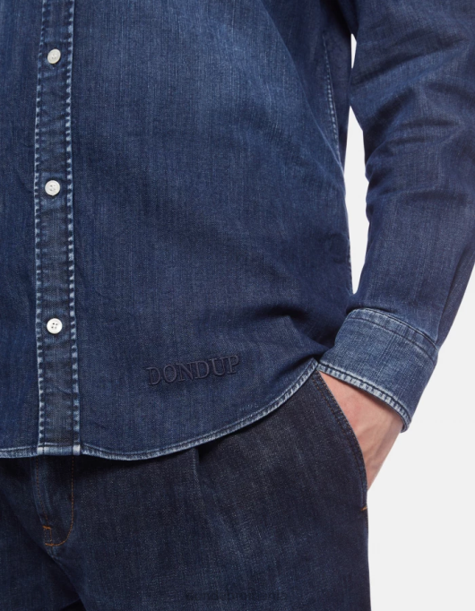 bărbați cămașă din denim cu ajustări regulate, cu logo brodat V84D851 îmbrăcăminte albastru DONDUP