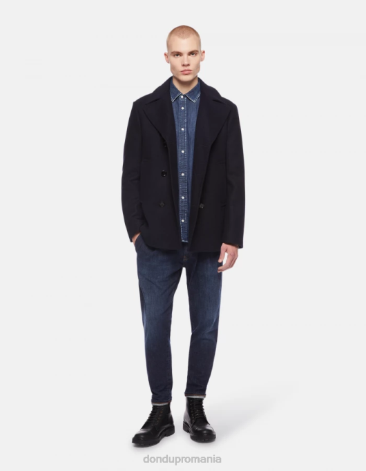 bărbați cămașă din denim cu ajustări regulate, cu logo brodat V84D851 îmbrăcăminte albastru DONDUP