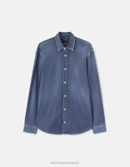 bărbați cămașă din denim cu ajustări regulate, cu logo brodat V84D851 îmbrăcăminte albastru DONDUP