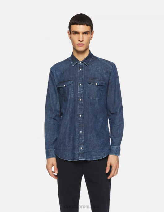 bărbați cămașă din denim, în stil occidental, în formă regulată V84D857 îmbrăcăminte albastru DONDUP