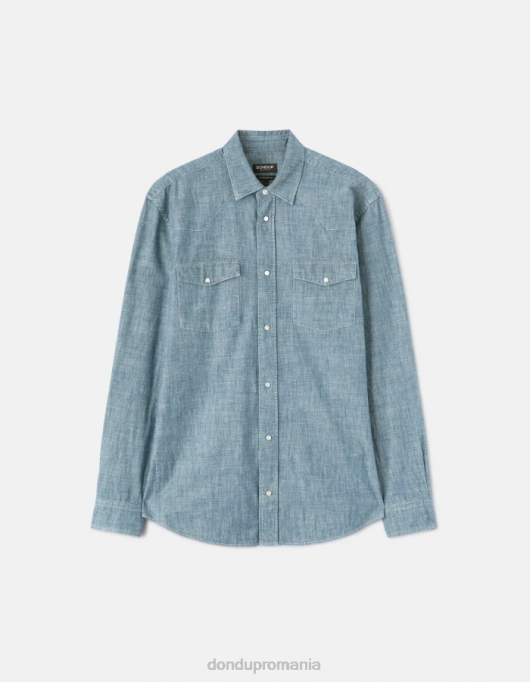 bărbați cămașă din denim, în stil occidental, în formă regulată V84D863 îmbrăcăminte albastru DONDUP