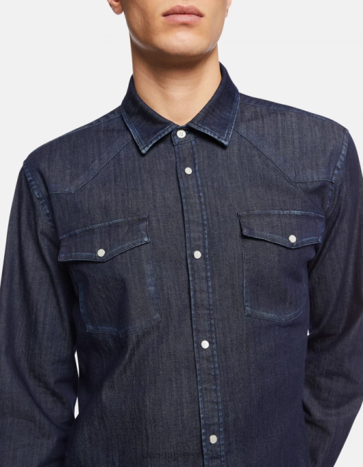 bărbați cămașă slim-fit din denim în stil occidental V84D858 îmbrăcăminte albastru DONDUP