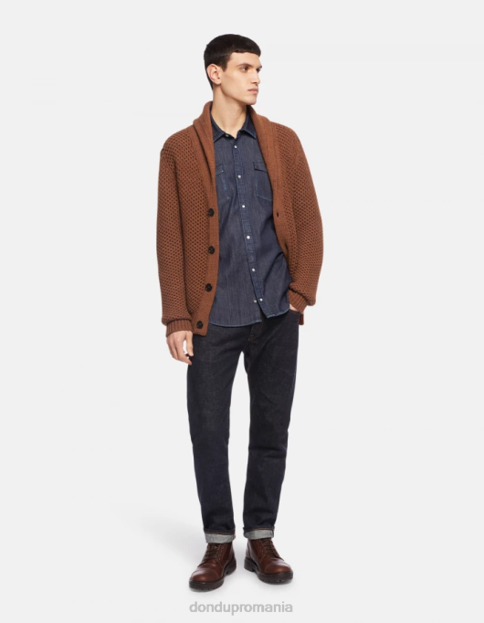 bărbați cămașă slim-fit din denim în stil occidental V84D858 îmbrăcăminte albastru DONDUP