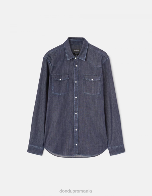 bărbați cămașă slim-fit din denim în stil occidental V84D858 îmbrăcăminte albastru DONDUP