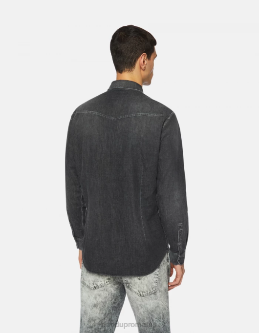 bărbați cămașă slim-fit din denim în stil occidental V84D859 îmbrăcăminte negru DONDUP