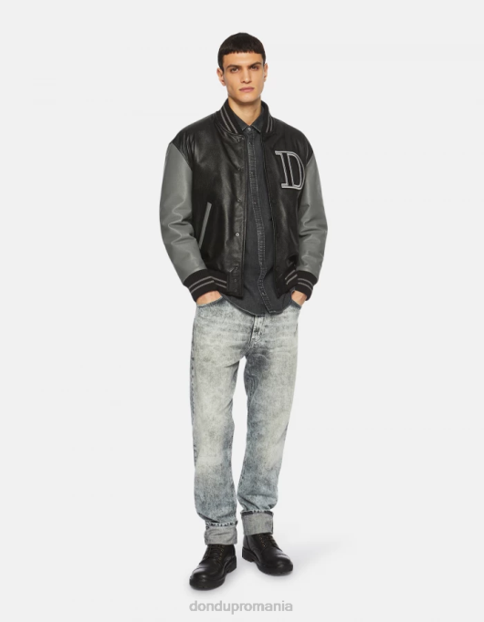 bărbați cămașă slim-fit din denim în stil occidental V84D859 îmbrăcăminte negru DONDUP