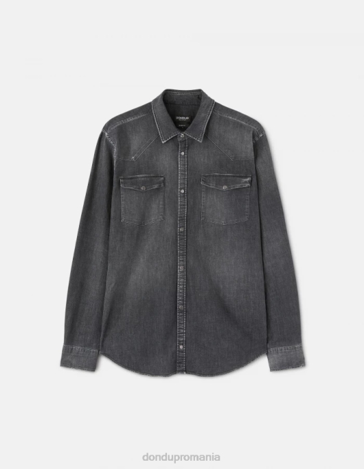 bărbați cămașă slim-fit din denim în stil occidental V84D859 îmbrăcăminte negru DONDUP