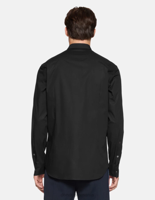 bărbați cămașă slim-fit din poplin V84D854 îmbrăcăminte negru DONDUP