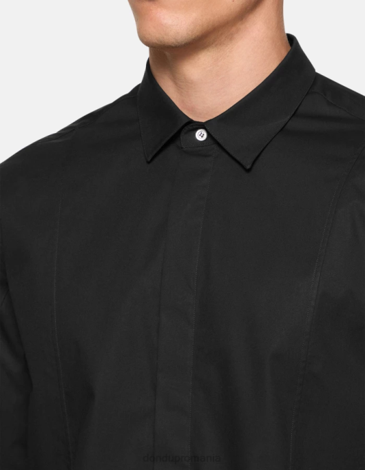 bărbați cămașă slim-fit din poplin V84D854 îmbrăcăminte negru DONDUP