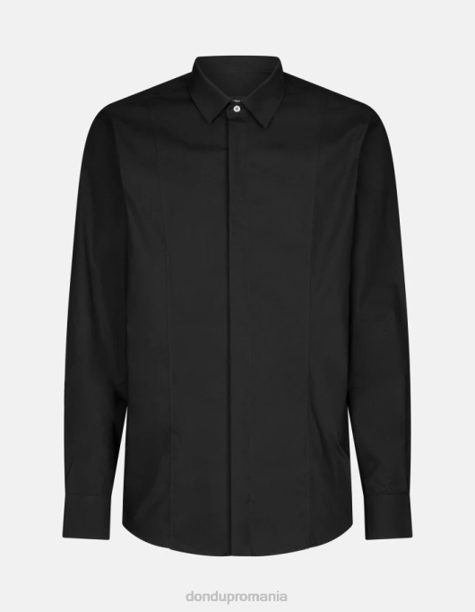 bărbați cămașă slim-fit din poplin V84D854 îmbrăcăminte negru DONDUP