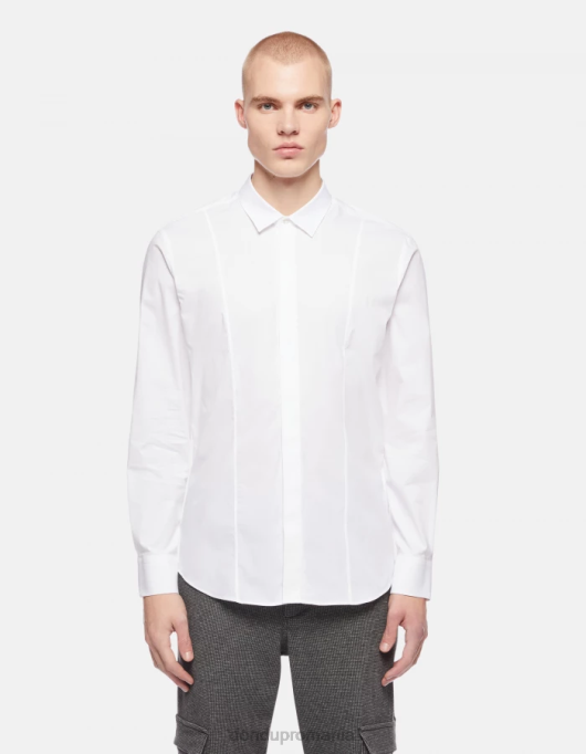 bărbați cămașă slim-fit din poplin V84D855 îmbrăcăminte alb DONDUP