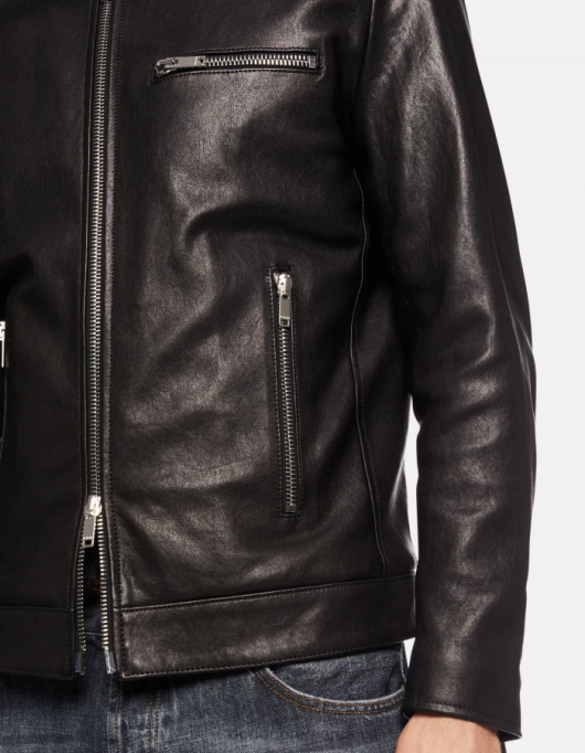 bărbați geacă motociclist slim-fit din piele nappa V84D915 îmbrăcăminte negru DONDUP