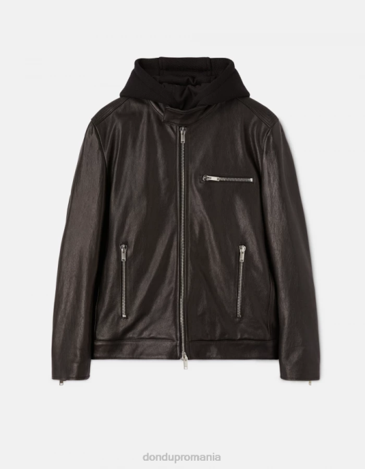 bărbați geacă motociclist slim-fit din piele nappa V84D915 îmbrăcăminte negru DONDUP
