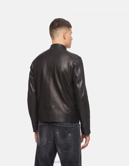 bărbați geacă motociclist slim-fit din piele nappa V84D916 îmbrăcăminte negru DONDUP