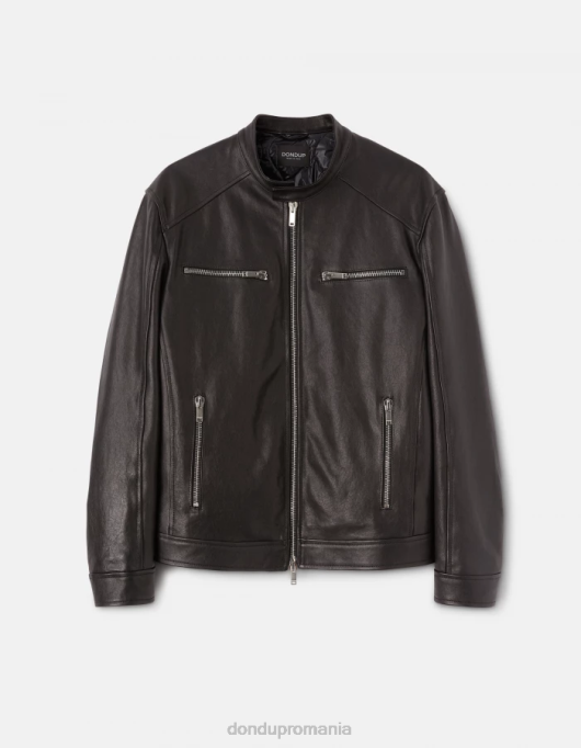 bărbați geacă motociclist slim-fit din piele nappa V84D916 îmbrăcăminte negru DONDUP
