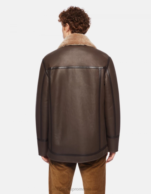 bărbați palton din shearling nappa cu ajustări regulate V84D914 îmbrăcăminte cioccolato DONDUP