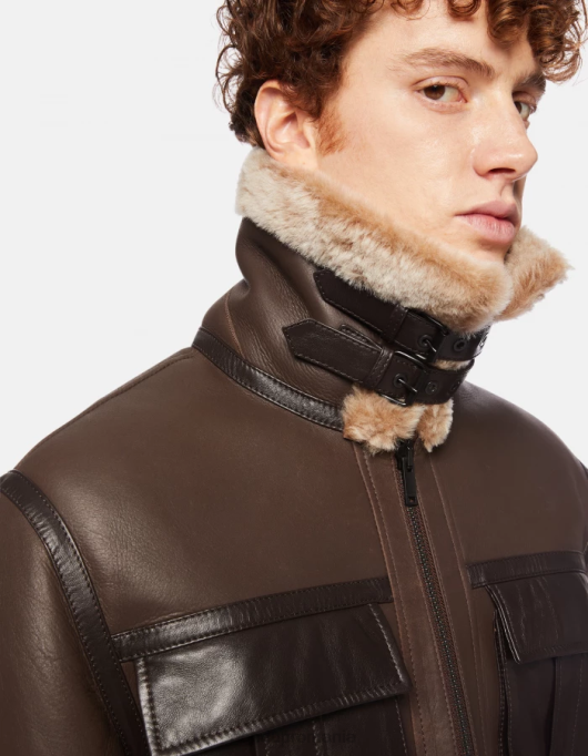 bărbați palton din shearling nappa cu ajustări regulate V84D914 îmbrăcăminte cioccolato DONDUP