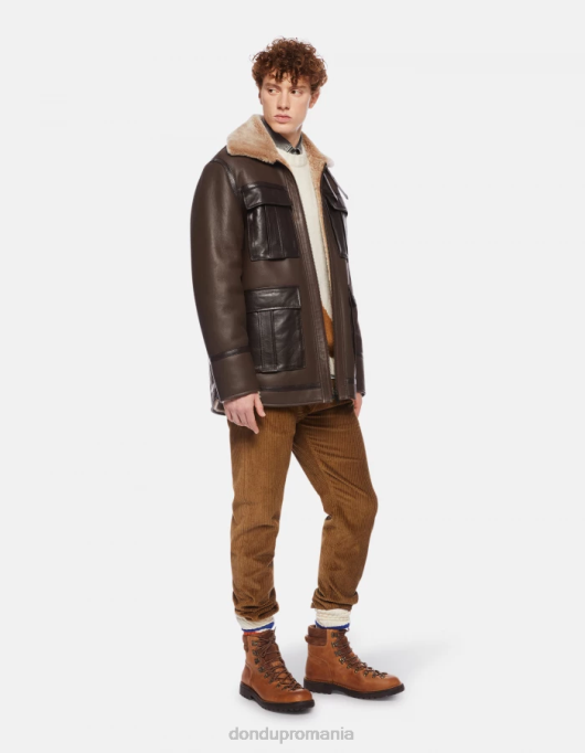 bărbați palton din shearling nappa cu ajustări regulate V84D914 îmbrăcăminte cioccolato DONDUP