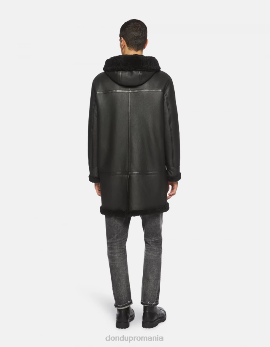 bărbați parka din shearling cu un singur sân V84D919 îmbrăcăminte negru DONDUP
