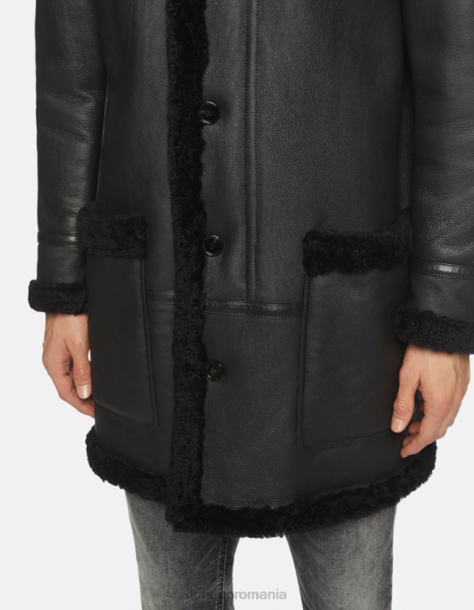 bărbați parka din shearling cu un singur sân V84D919 îmbrăcăminte negru DONDUP
