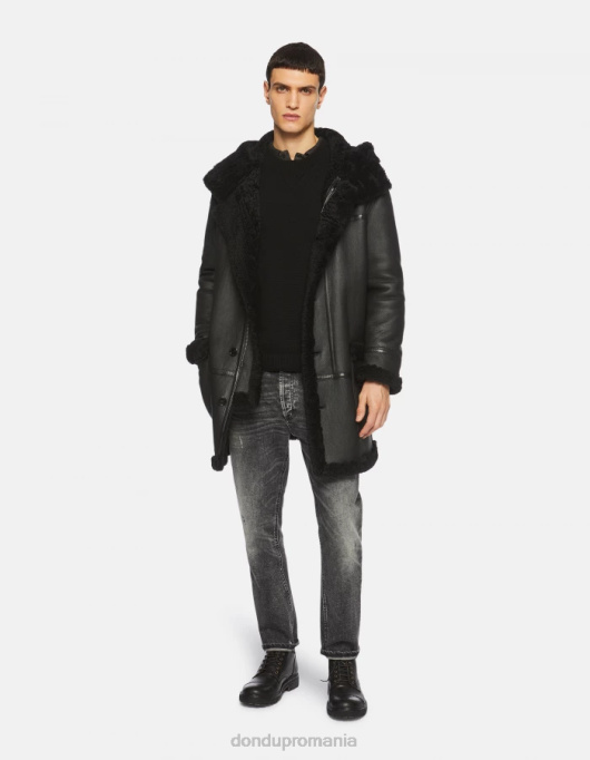bărbați parka din shearling cu un singur sân V84D919 îmbrăcăminte negru DONDUP