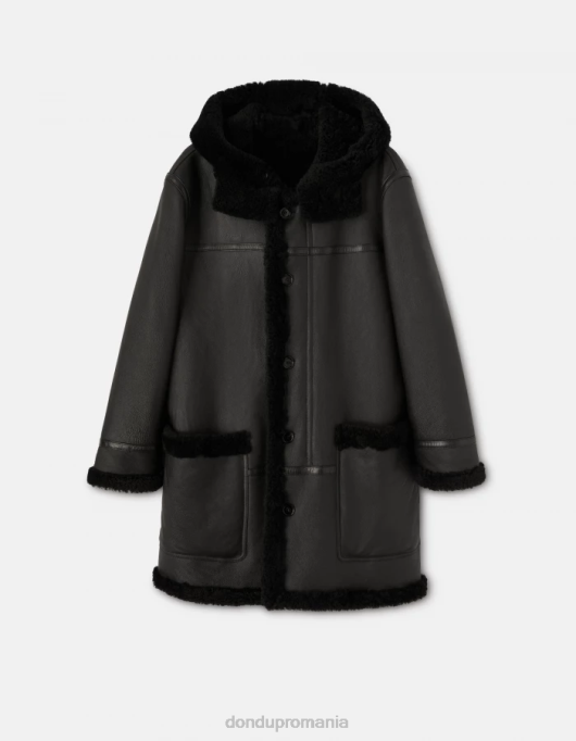 bărbați parka din shearling cu un singur sân V84D919 îmbrăcăminte negru DONDUP