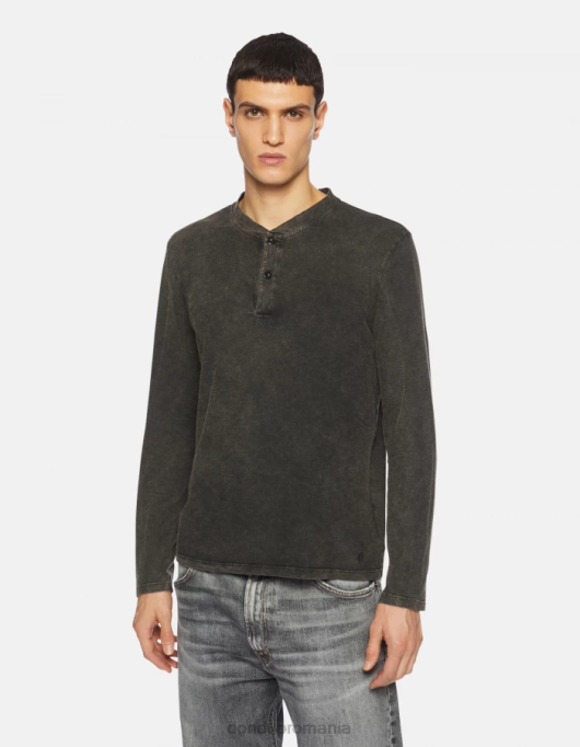 bărbați top henley din tricou cu fit regulat V84D807 îmbrăcăminte negru DONDUP