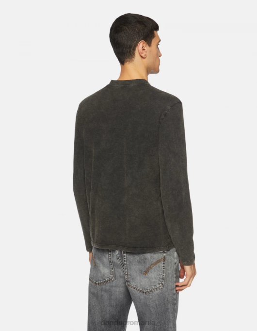 bărbați top henley din tricou cu fit regulat V84D807 îmbrăcăminte negru DONDUP
