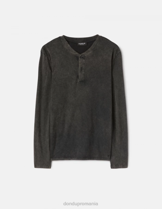 bărbați top henley din tricou cu fit regulat V84D807 îmbrăcăminte negru DONDUP