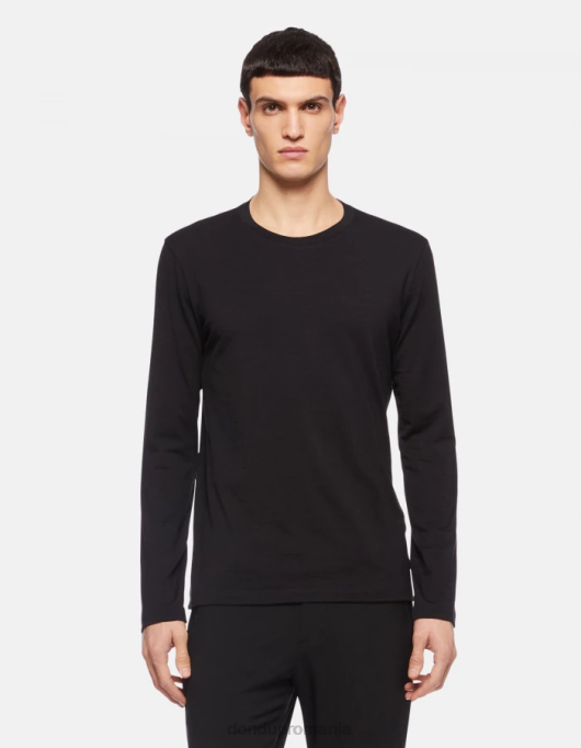 bărbați tricou din lână și mătase cu ajustări regulate V84D801 îmbrăcăminte negru DONDUP