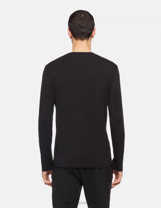 bărbați tricou din lână și mătase cu ajustări regulate V84D801 îmbrăcăminte negru DONDUP