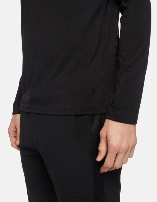 bărbați tricou din lână și mătase cu ajustări regulate V84D801 îmbrăcăminte negru DONDUP