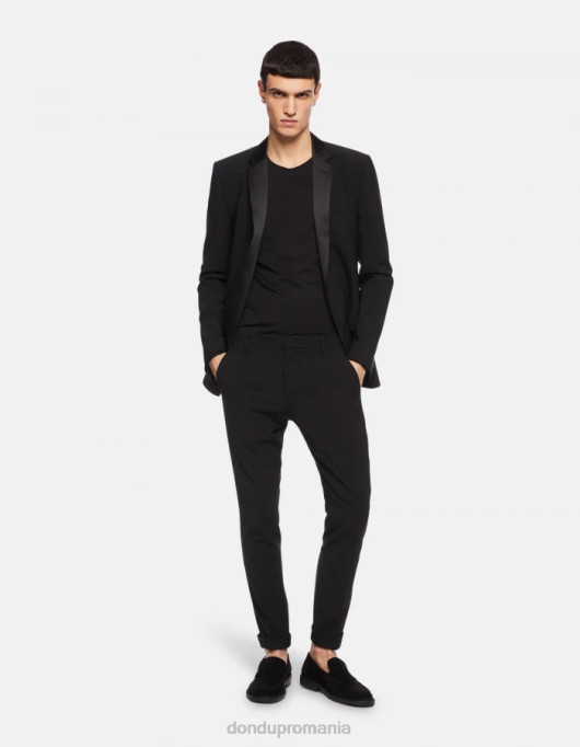 bărbați tricou din lână și mătase cu ajustări regulate V84D801 îmbrăcăminte negru DONDUP