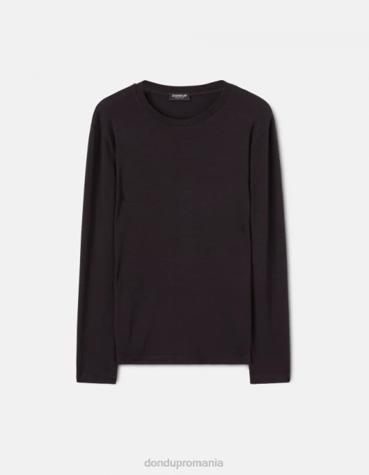 bărbați tricou din lână și mătase cu ajustări regulate V84D801 îmbrăcăminte negru DONDUP