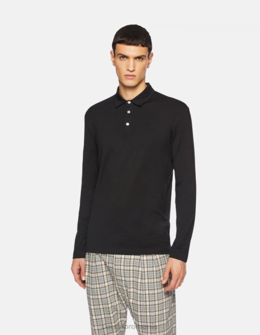 bărbați tricou polo din lână și mătase cu ajustări regulate V84D802 îmbrăcăminte negru DONDUP