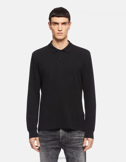 bărbați tricou polo din piqué cu ajustări regulate V84D809 îmbrăcăminte negru DONDUP