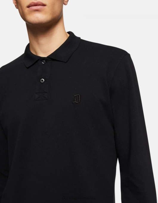 bărbați tricou polo din piqué cu ajustări regulate V84D809 îmbrăcăminte negru DONDUP