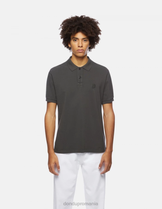bărbați tricou polo din piqué cu ajustări regulate V84D820 îmbrăcăminte asfalt DONDUP