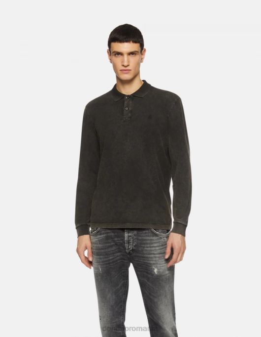 bărbați tricou polo din tricou cu fiti regulate V84D803 îmbrăcăminte negru DONDUP