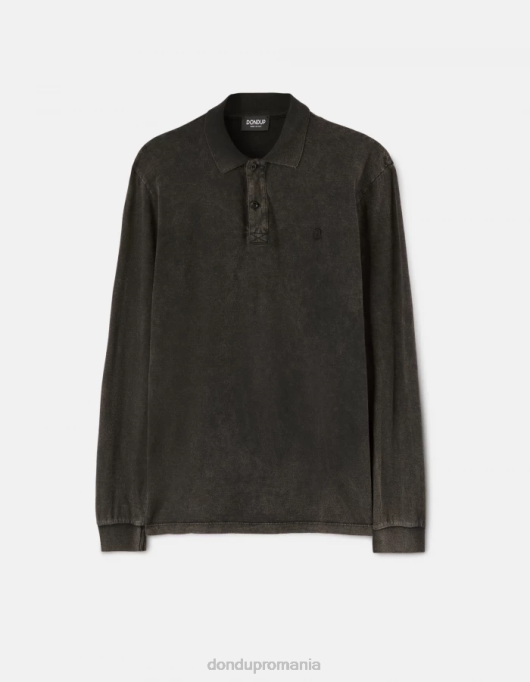 bărbați tricou polo din tricou cu fiti regulate V84D803 îmbrăcăminte negru DONDUP