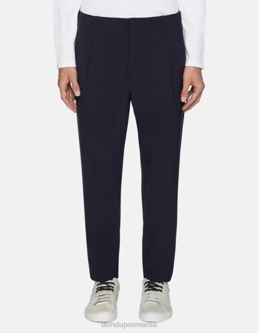 bărbați pantaloni ben carot-fit din lână V84D707 îmbrăcăminte albastru marin DONDUP