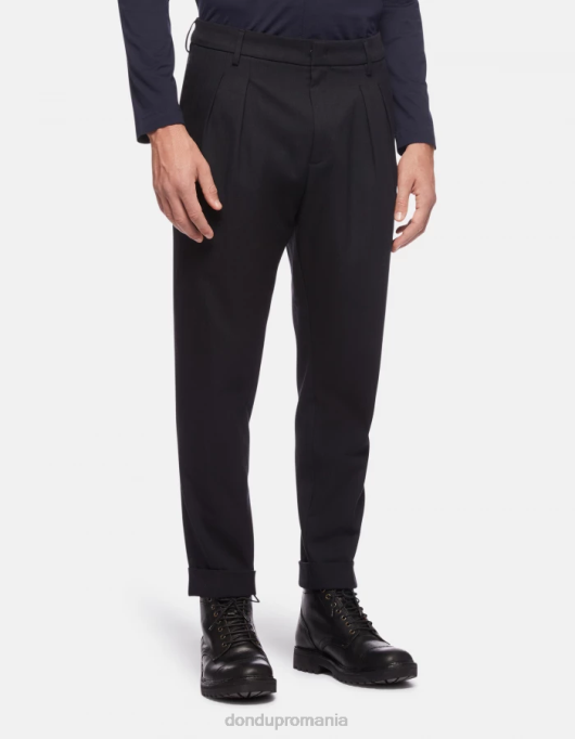 bărbați pantaloni oscar morcov din amestec de lână V84D759 îmbrăcăminte albastru marin DONDUP